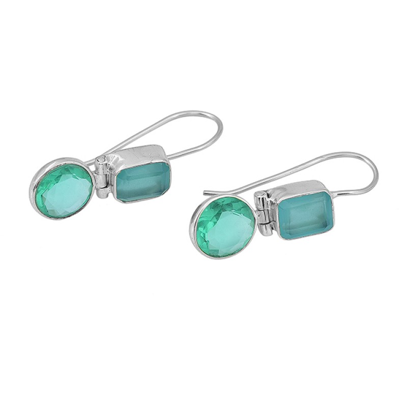 Apatite Chalcedony Gemstone 925 Sterling Silver Gold Plated Fixed Ear Wire Earrings