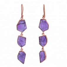 925 Sterling Silver Amethyst Fancy Shape Gemstone Gold Plated Dangle Earrings