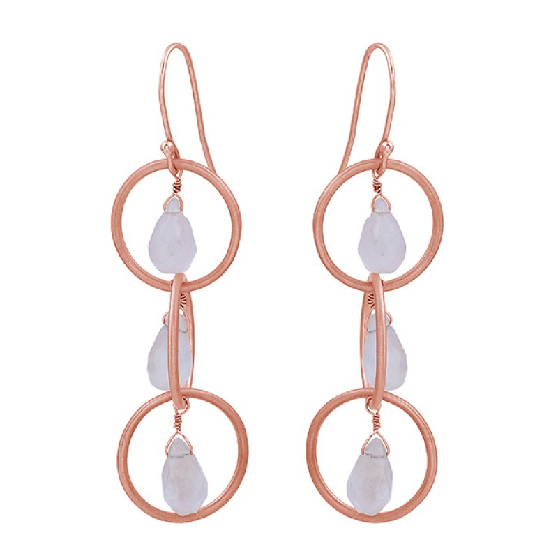 Pear Drops Shape Rose Quartz Gemstone 925 Sterling Silver Gold Plated Earrings