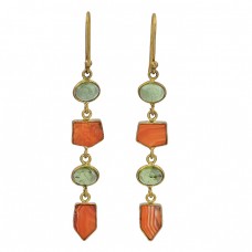 Prehnite Carnelian Gemstone 925 Sterling Silver Gold Plated Dangle Earrings