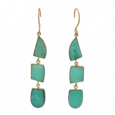 Chrysoprase Fancy Shape Gemstone 925 Sterling Silver Gold Plated Dangle Earrings