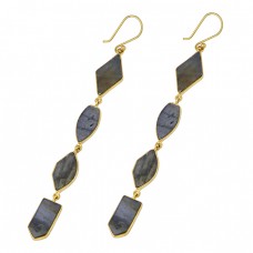 925 Sterling Silver Labradorite Gemstone Gold Plated Handmade Dangle Earrings