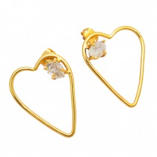 Crystal Pencil Shape Gemstone 925 Sterling Silver Gold Plated Stud Earrings