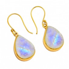 Mango Shape Moonstone 925 Sterling Silver Gold Plated Dangle Earrings