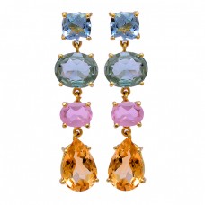 925 Sterling Silver Topaz Amethyst Chalcedony Citrine Gemstne Gold Plated Earrings