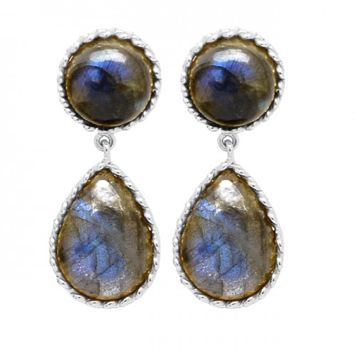 Cabochon Round Pear Labradorite Gemstone Gold Plated Handcrafted Stud Dangle Earrings Jewelry
