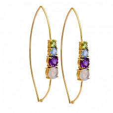 Peridot Topaz Amethyst Moonstone 925 Sterling Silver Gold Plated Hoop Earrings