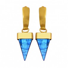 Triangle Shape Labradorite Gemstone 925 Sterling Silver Gold Plated Earrings