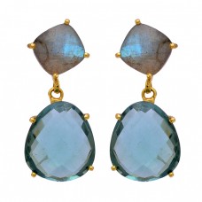 Labradorite Green Amethyst Gemstone 925 Sterling Silver Gold Plated Earrings