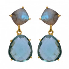 Labradorite Green Amethyst Gemstone 925 Sterling Silver Gold Plated Earrings