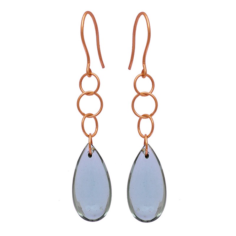 Pear Shape Blue Topaz Gemstone 925 Sterling Silver Gold Plated Dangle Earrings