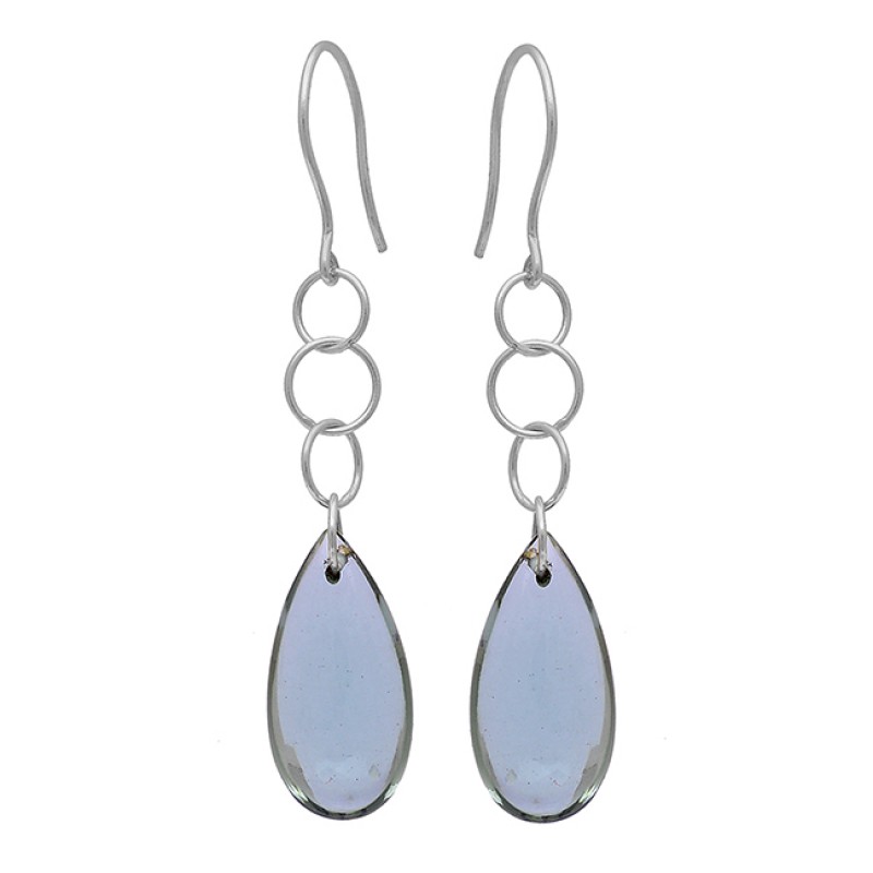 Pear Shape Blue Topaz Gemstone 925 Sterling Silver Gold Plated Dangle Earrings