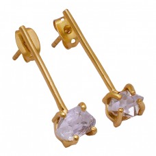 Crystal Rough Gemstone 925 Sterling Silver Gold Plated Handmade Stud Earrings