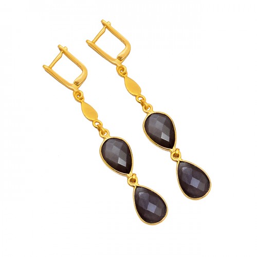 Pear Shape Smoky Quartz Gemstone 925 Sterling Silver Gold Plated Clip-On Earrings