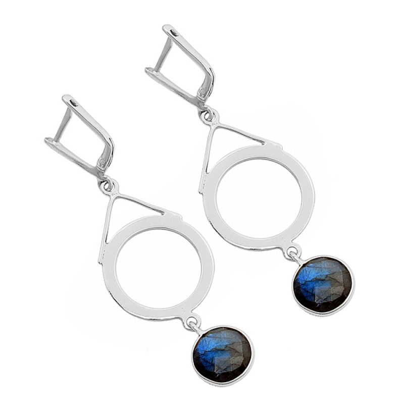 Labradorite Round Shape Gemstone 925 Sterling Silver Gold Plated Clip-On Earrings