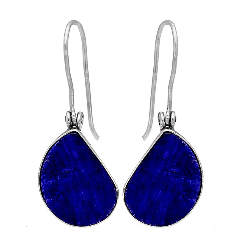 925 Sterling Silver Lapis Lazuli Mango Shape Gemstone Gold Plated Dangle Earrings