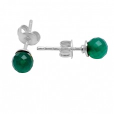 Faceted Balls Shape Green Onyx Gemstone 925 Sterling Silver Gold Plated Stud Earrings 