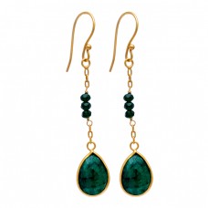 Pear Round Shape Emerald Gemstone 925 Sterling Silver Gold Plated Dangle Earrings
