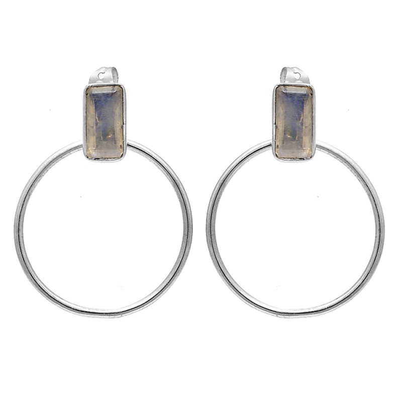 925 Sterling Silver Labradorite Rectangle Shape Gemstone Gold Plated Earrings