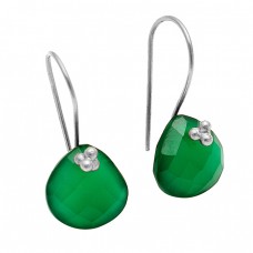 Briolette Heart Shape Green Onyx Gemstone 925 Sterling Silver Gold Plated Earrings Jewelry