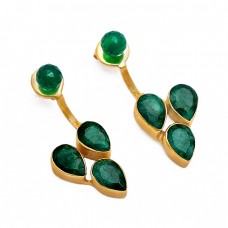 Green Onyx Emerald Gemstone 925 Sterling Silver Gold Plated Stud Earrings