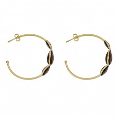 925 Sterling Silver Smoky Quartz Gemstone Gold Plated Hoop Earrings