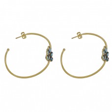 925 Sterling Silver Blue Topaz Marquise Shape Gemstone Gold Plated Hoop Earrings