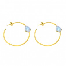 Rainbow Moonstone Fancy Shape Gemstone 925 Silver Gold Plated Earrings