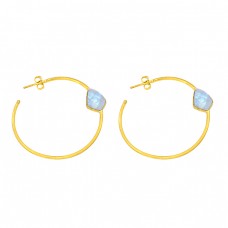 Rainbow Moonstone Fancy Shape Gemstone 925 Silver Gold Plated Earrings