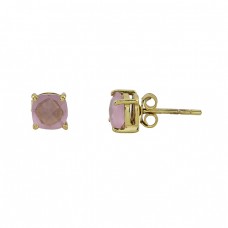 Rose Chalcedony Cushion Shape Gemstone 925 Silver Gold Plated Stud Earrings