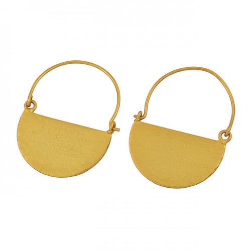 925 Sterling Silver Plain Designer Gold Plated Hoop Dangle Earrings