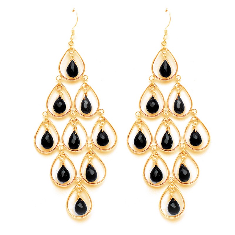 
									Pear Drops Shape Black Onyx Gemstone 925 Sterling Silver Dangle Earrings