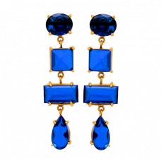 Tanzanite Blue Quartz Gemstone 925 Sterling Silver Gold Plated Stud Earrings