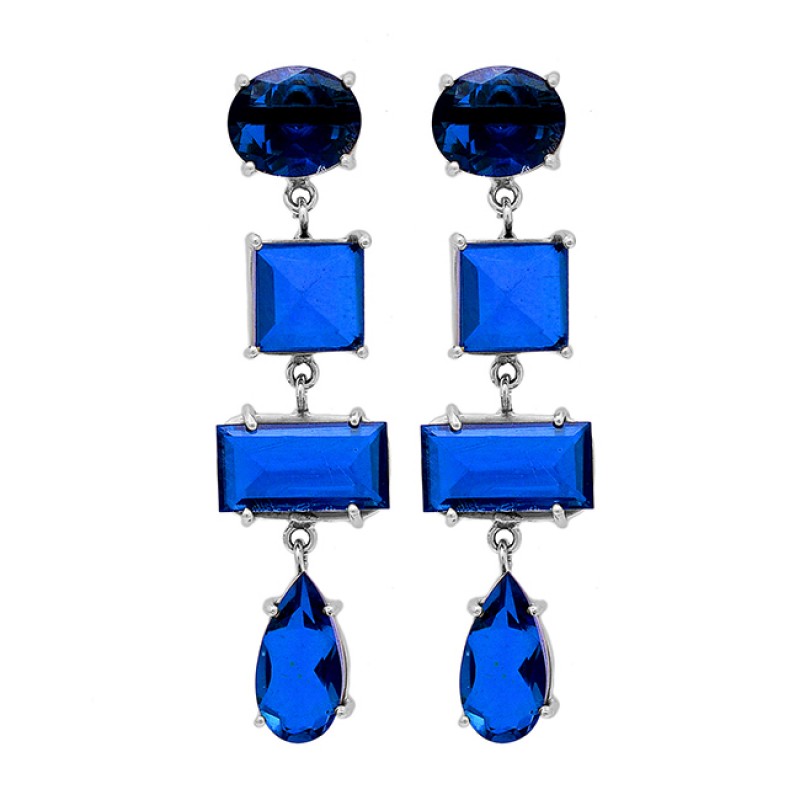 Tanzanite Blue Quartz Gemstone 925 Sterling Silver Gold Plated Stud Earrings