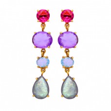 Labradorite Amethyst Moonstone Torumaline Gemstone Gold Plated Earrings