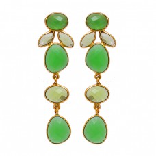 Peridot Chalcedony Gemstone 925 Sterling Silver Gold Plated Stud Earrings