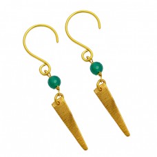 Balls Shape Green Onyx Gemstone Handmade Gold Plated Silver Dangle Earrings