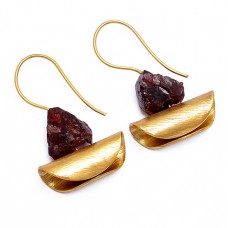 925 Sterling Silver Garnet Rough Gemstone Gold Plated Handmade Earrings