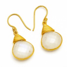 Handmade Designer Briolette Heart Shape Gemstone 925 Sterling Silver Gold Plated Dangle Earrings Jewelry