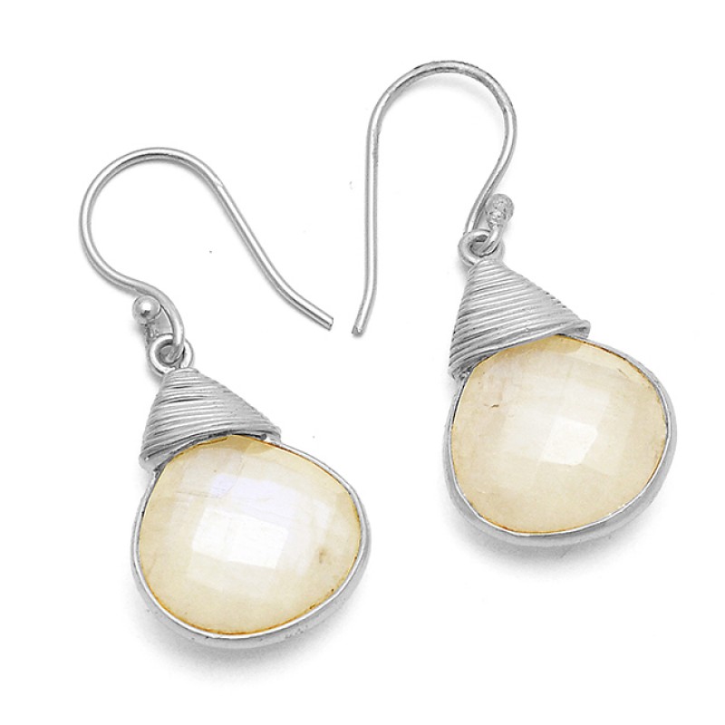 Handmade Designer Briolette Heart Shape Gemstone 925 Sterling Silver Gold Plated Dangle Earrings Jewelry