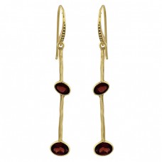 Oval Shape Garnet Gemstone 925 Sterling Silver Gold Plated Dangle Earrings