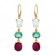 Apatite Ruby Moonstone 925 Sterling Silver Gold Plated Dangle Earrings