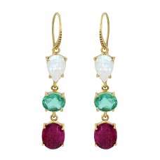 Apatite Ruby Moonstone 925 Sterling Silver Gold Plated Dangle Earrings