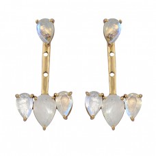 925 Sterling Silver Pear Shape Moonstone Gold Plated Stud Dangle Earrings