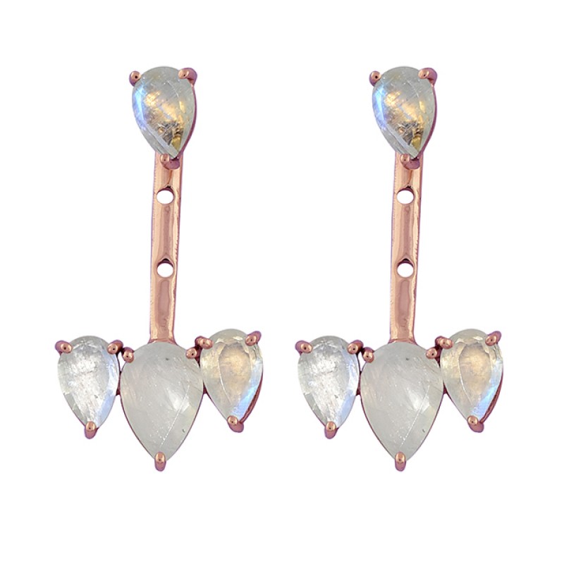 925 Sterling Silver Pear Shape Moonstone Gold Plated Stud Dangle Earrings