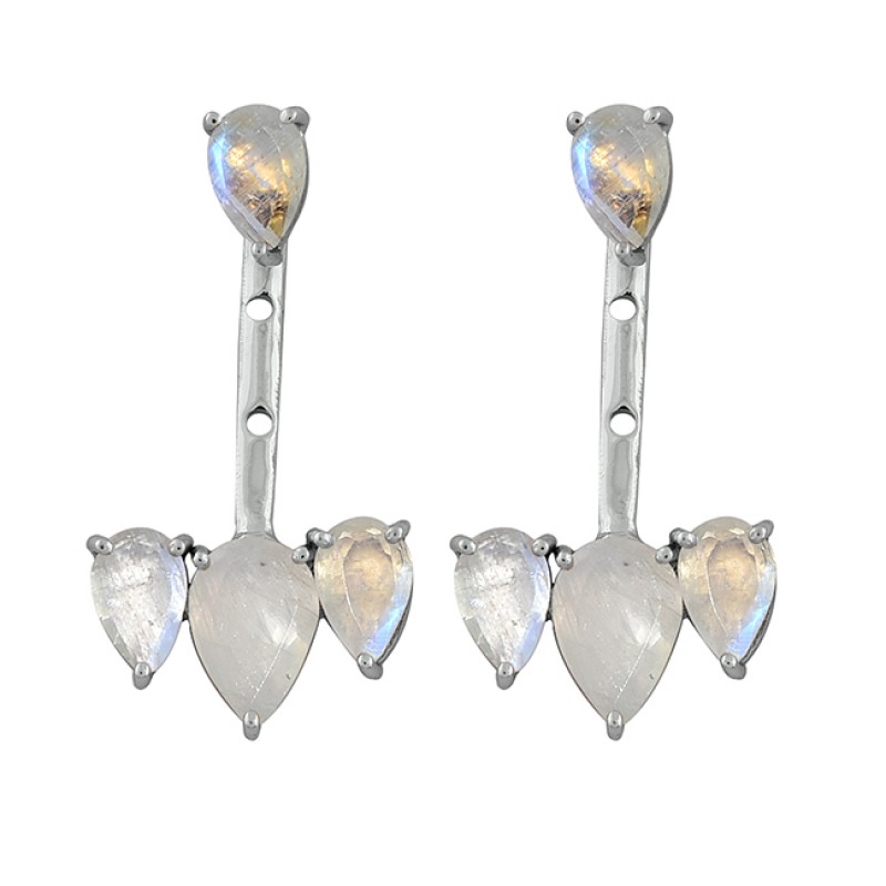 925 Sterling Silver Pear Shape Moonstone Gold Plated Stud Dangle Earrings