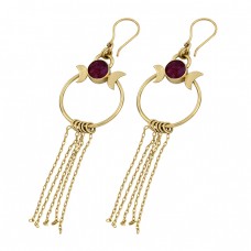 925 Sterling Silver Round Shape Ruby Gemstone Gold Plated Dangle Earrings