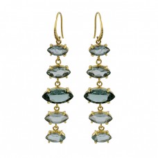 Green Amethyst Marquise Shape Gemstone 925 Silver Gold Plated Earrings