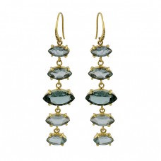 Green Amethyst Marquise Shape Gemstone 925 Silver Gold Plated Earrings