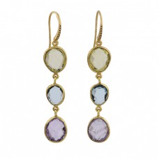 Lemon Quartz Blue Topaz Amethyst Gemstone 925 Silver Gold Plated Earrings